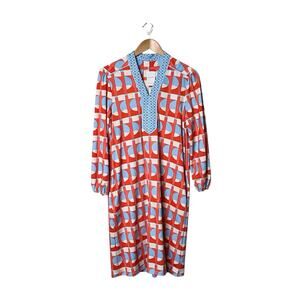 J. McLaughlin Emer Dress Sze S Coral Blue Geometric Eclipse Print Stretch Casual